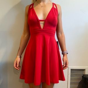Red deep v mini dress